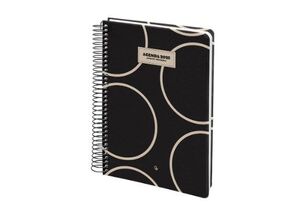 AGENDA ESPIRAL DIA PAGINA A4 NEGRA CON CIRCULOS BLANCO